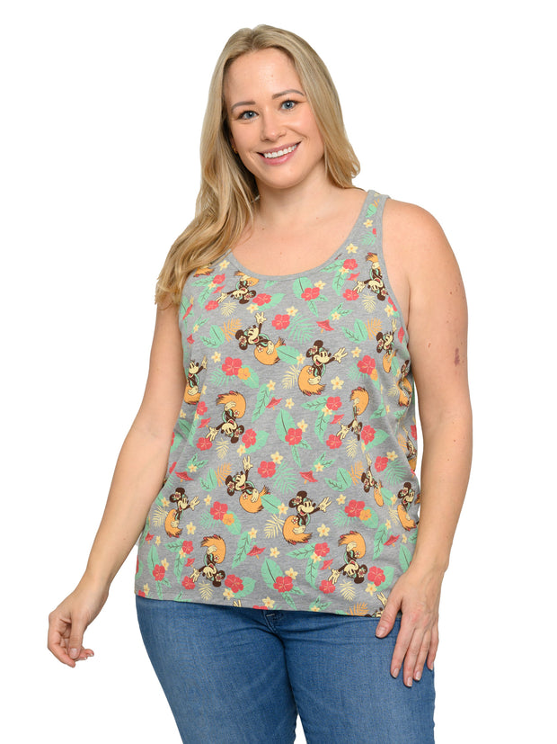 Disney Women's Plus Size Minnie Mouse Tank Top Tropical Hula Hawaiian Shirt