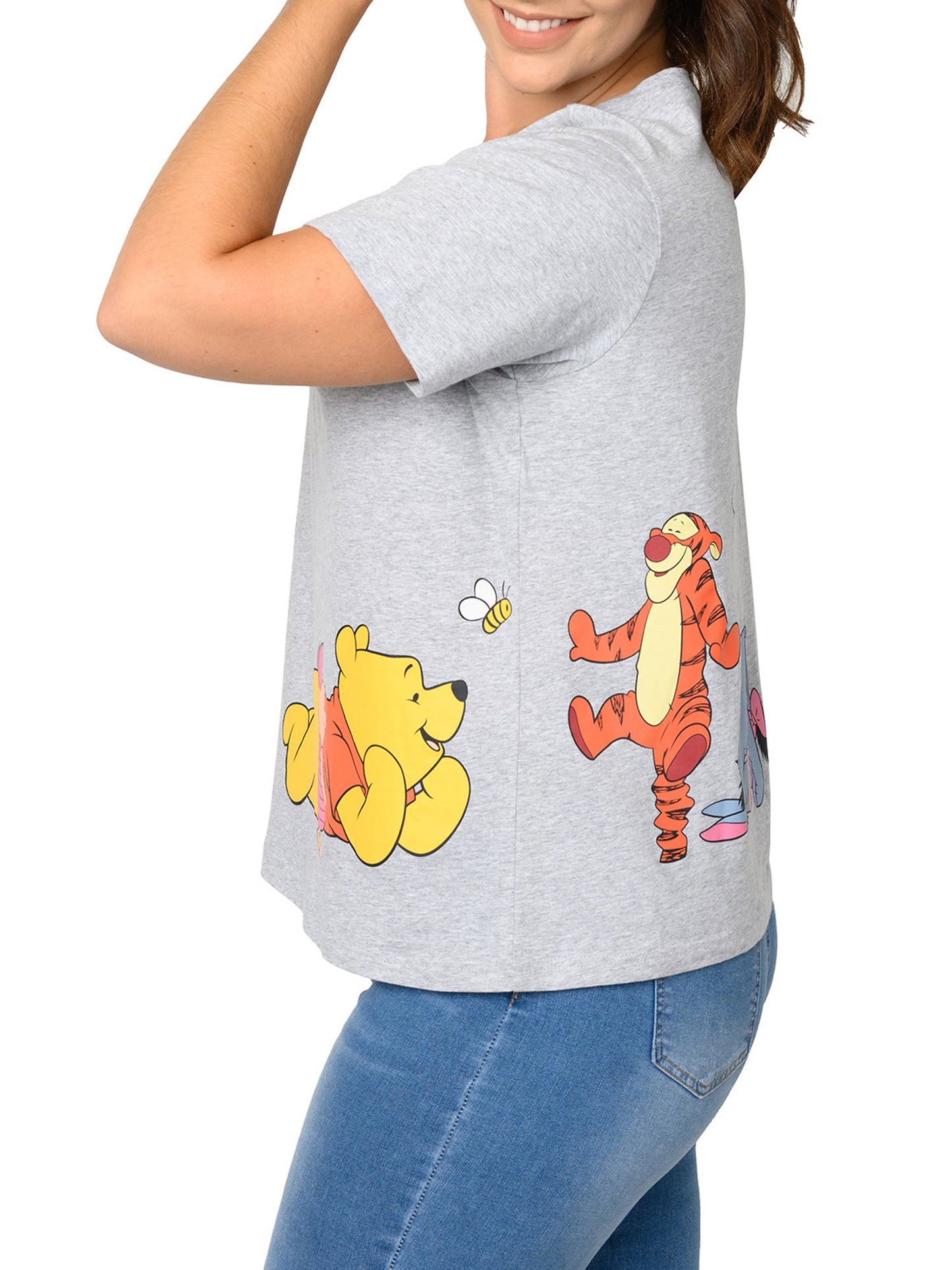 Winnie The Pooh Cropped T-Shirt Piglet Eeyore Tigger Women's Plus Size Gray