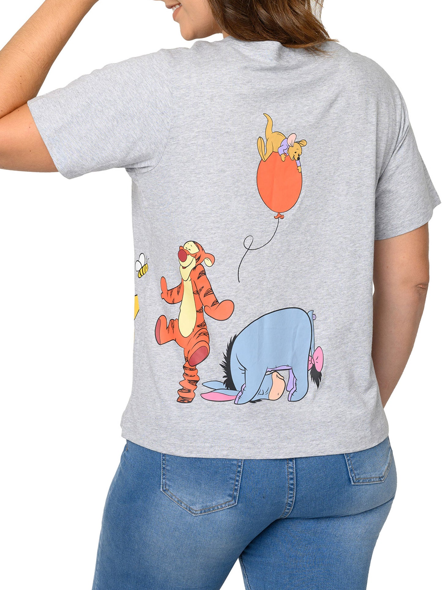Winnie The Pooh Cropped T-Shirt Piglet Eeyore Tigger Women's Plus Size Gray
