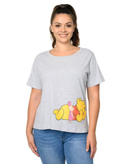 Winnie The Pooh Cropped T-Shirt Piglet Eeyore Tigger Women's Plus Size Gray
