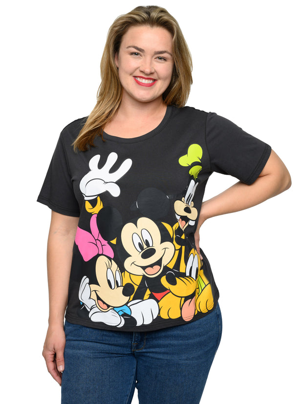 Disney Women's Plus Size Mickey Mouse & Crew Cropped T-Shirt Minnie Goofy Pluto