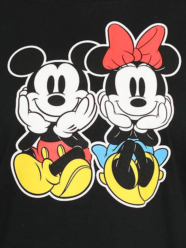 Women Juniors Plus Size Mickey & Minnie Mouse Long Sleeve T-Shirt Black