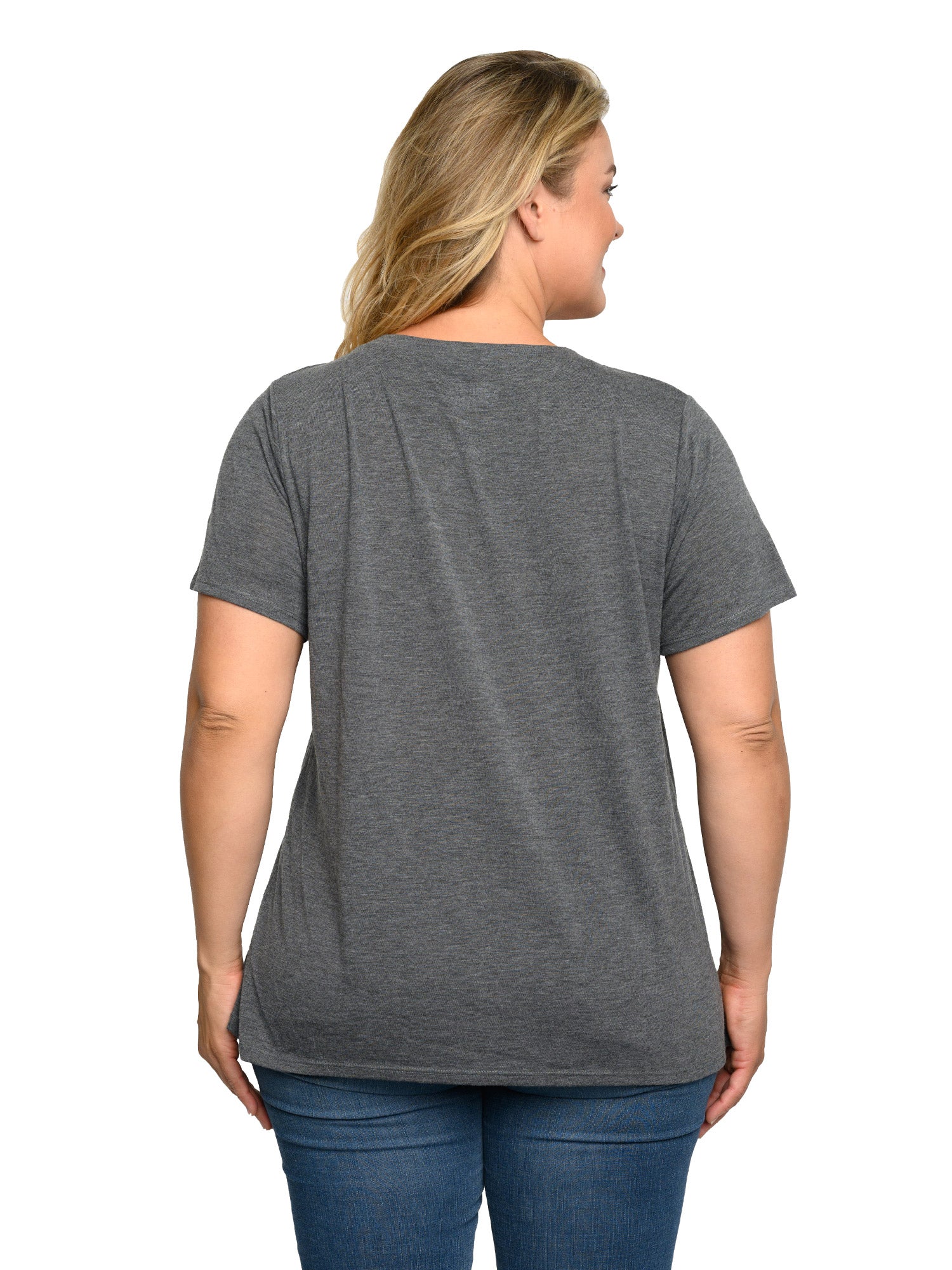 Plus Size Women's Beatles T-Shirt Come Together V-Neck Band Tee Charcoal Gray