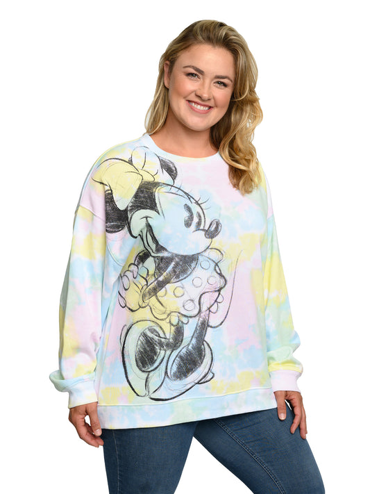 Disney Women's Plus Size Minnie Mouse Sweatshirt Fleece Pastel Pink Blue Yellow