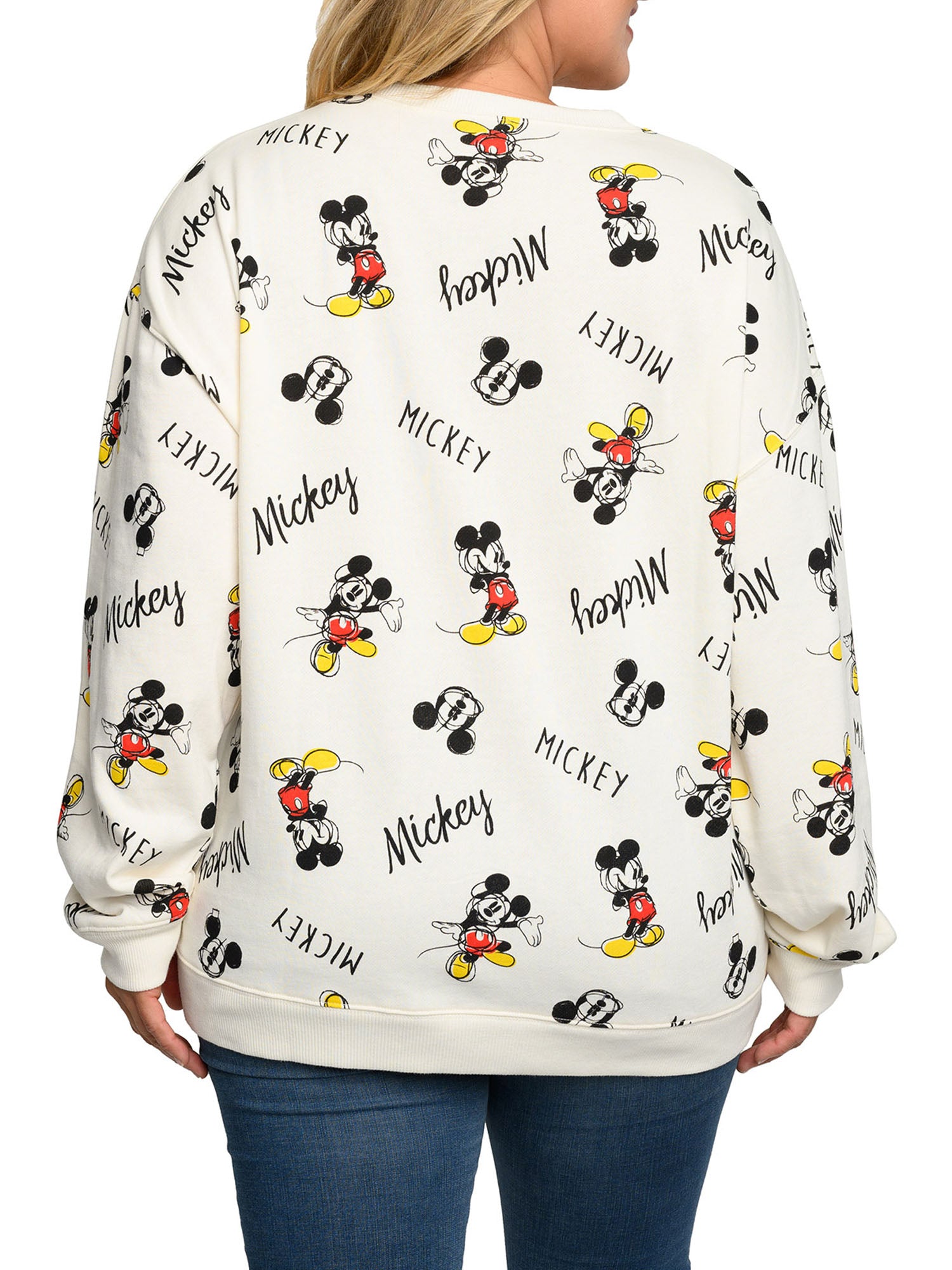 Disney Womens Plus Size Mickey Mouse Fleece Long Sleeve All-Over Sweatshirt