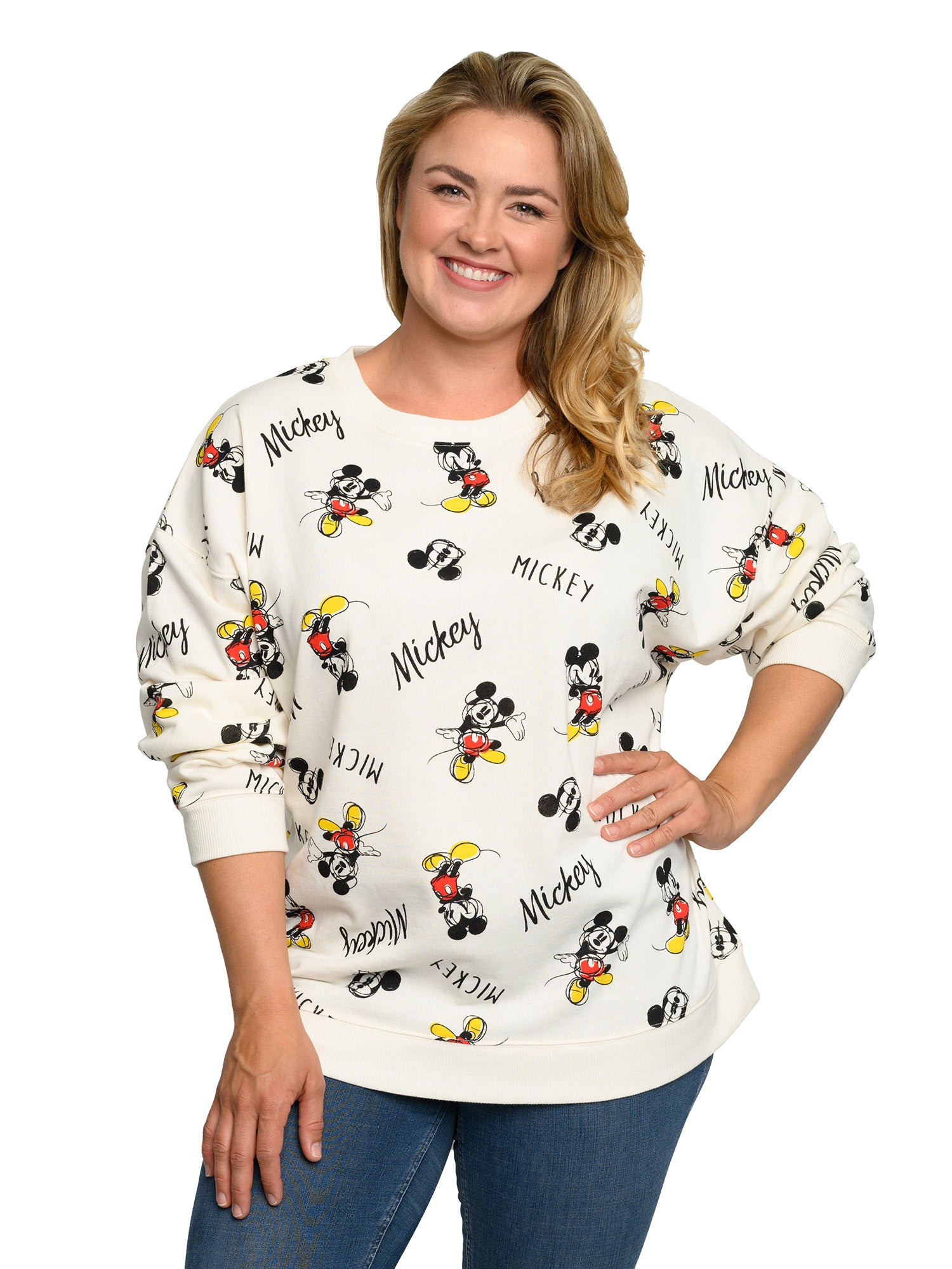 Disney Womens Plus Size Mickey Mouse Fleece Long Sleeve All-Over Sweat –  Open and Clothing