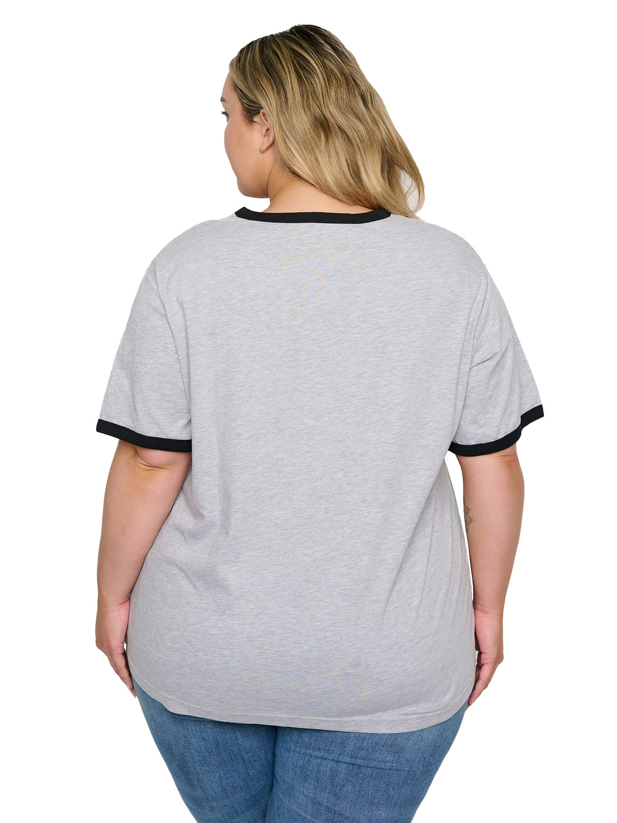 Disney Mickey and Minnie Mouse Women's Plus Size Ringer T-Shirt, Gray (Size 1X)
