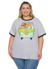 Women's Plus Size Scooby-Doo T-Shirt Ringer Mystery Machine Heather Gray