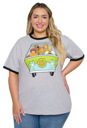 Women's Plus Size Scooby-Doo T-Shirt Ringer Mystery Machine Heather Gray