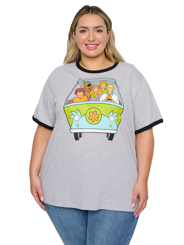 Scooby-Doo T-Shirt Women's Plus Size Ringer Mystery Machine Heather Gray
