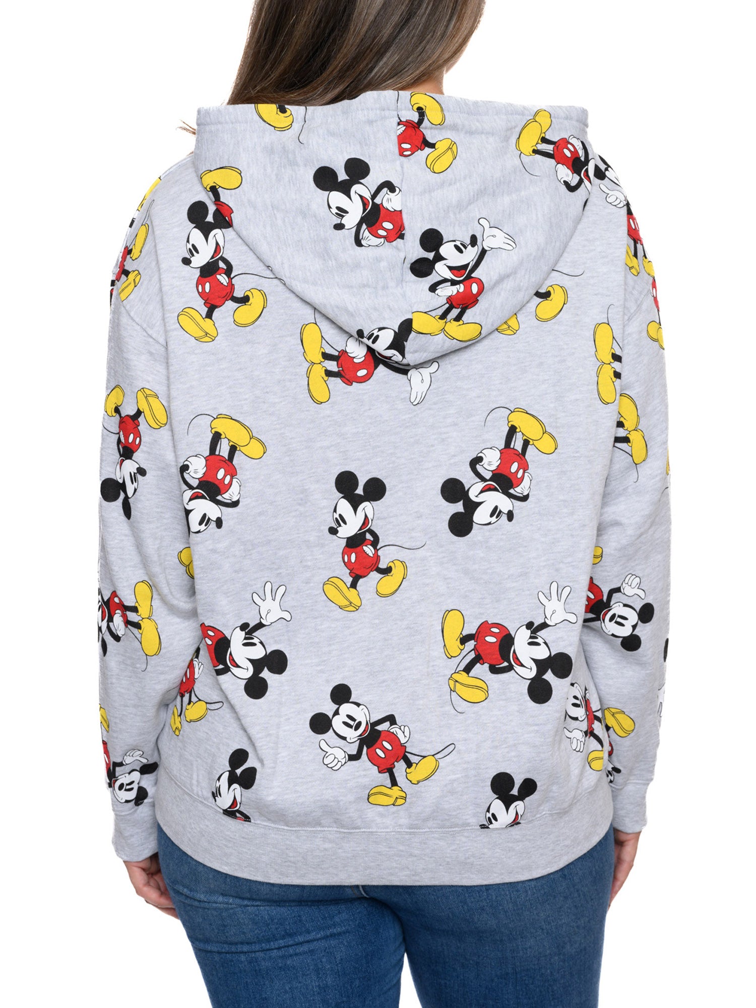 Disney Women's Plus Mickey Mouse Sweatshirt Hoodie Zippered All-Over Print Gray