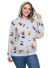 Disney Women's Plus Mickey Mouse Sweatshirt Hoodie Zippered All-Over Print Gray