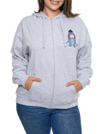 Eeyore Winnie The Pooh Tigger Hoodie Sweatshirt Zippered Gray Womens Plus Size