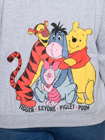 Eeyore Winnie The Pooh Tigger Hoodie Sweatshirt Zippered Gray Womens Plus Size