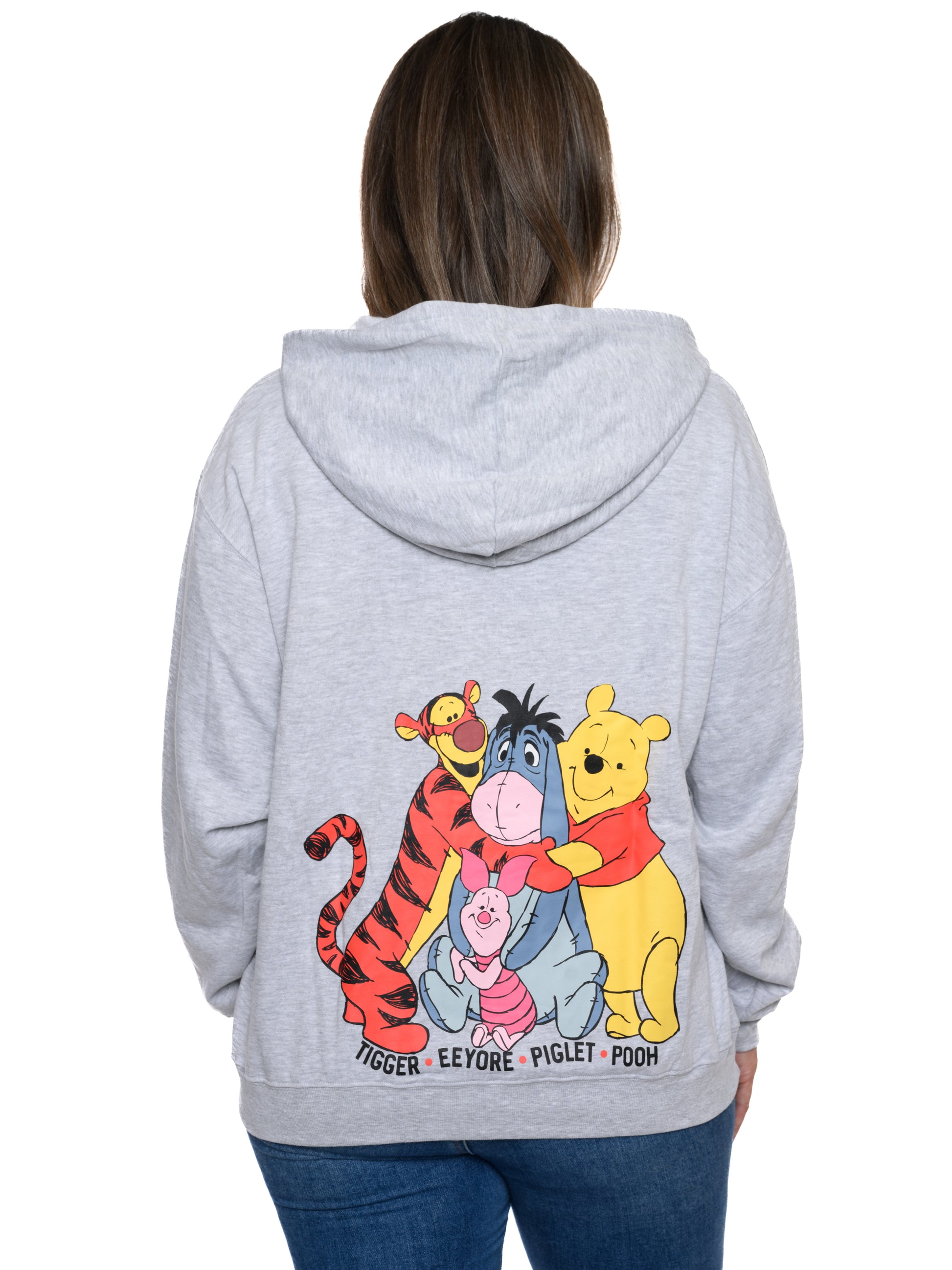 Eeyore Winnie The Pooh Tigger Hoodie Sweatshirt Zippered Gray Womens Plus Size