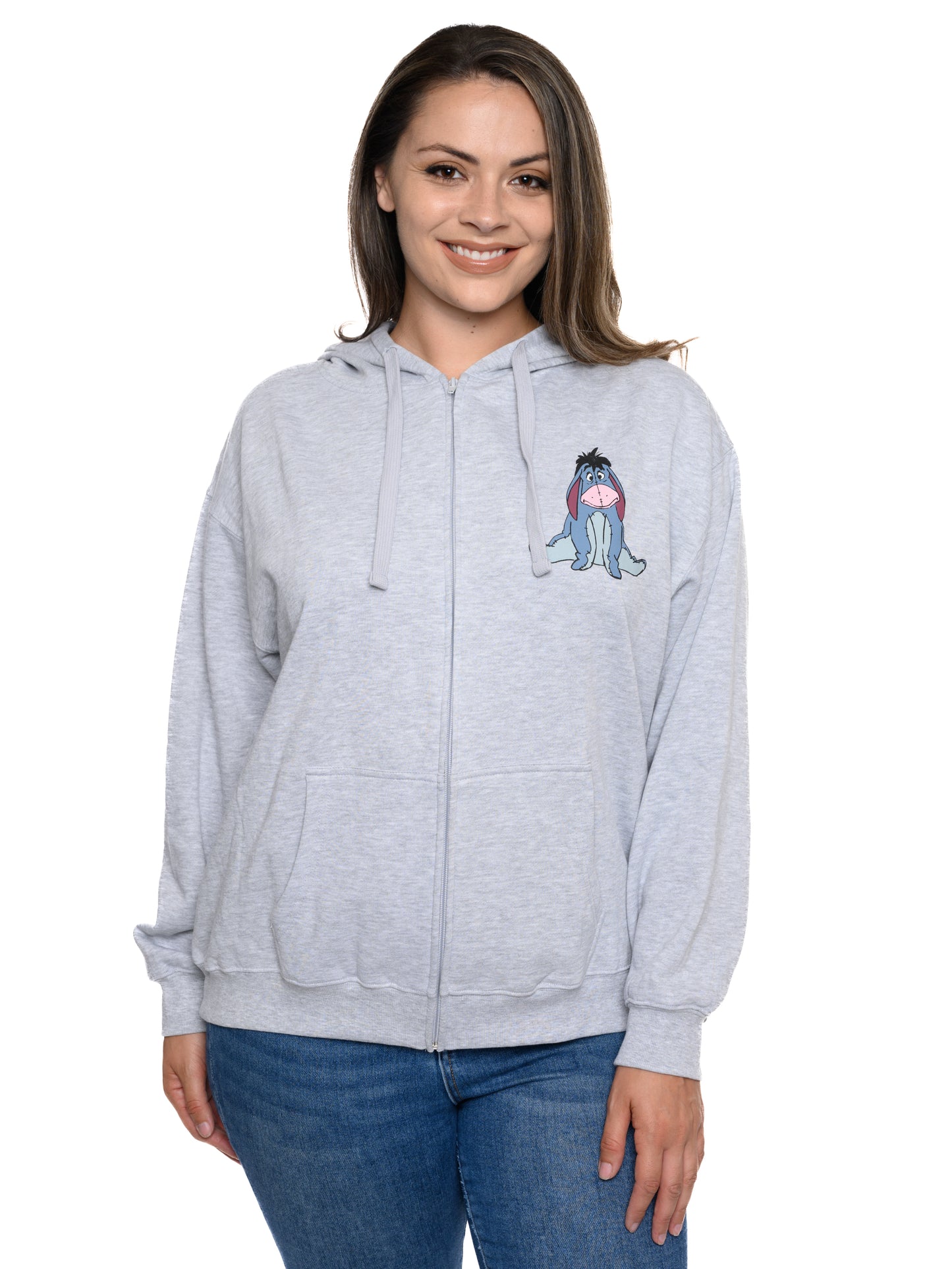 Eeyore Winnie The Pooh Tigger Hoodie Sweatshirt Zippered Gray Womens Plus Size