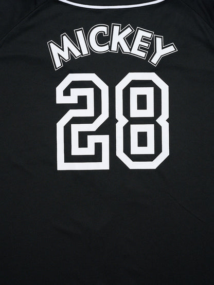 Disney Mickey Mouse Baseball Jersey Black Button Down Shirt Women's