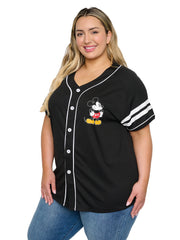 Disney Mickey Mouse Black Baseball Jersey Shirt Button Down Women's Plus Size
