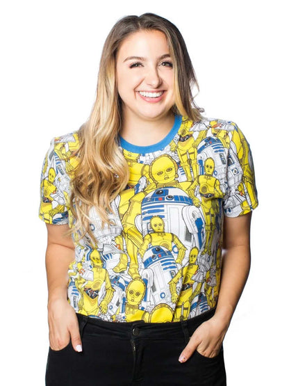 Cakeworthy Star Wars T-Shirt All-Over Print Droids 3CPO R2D2 (Size 3XL Only)