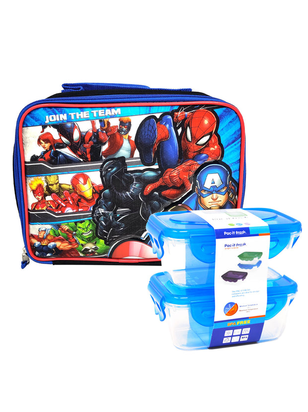 Marvel Avengers Lunch Bag Insulated w/ 2-Piece Food Container Set Boys Blue