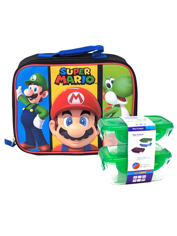 Nintendo Super Mario Luigi Lunch Bag Insulated & 2-Pack Food Container Set
