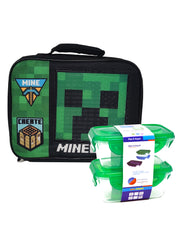 Minecraft Insulated Lunch Bag Gaming w/ 2-Pack Snack Container Set