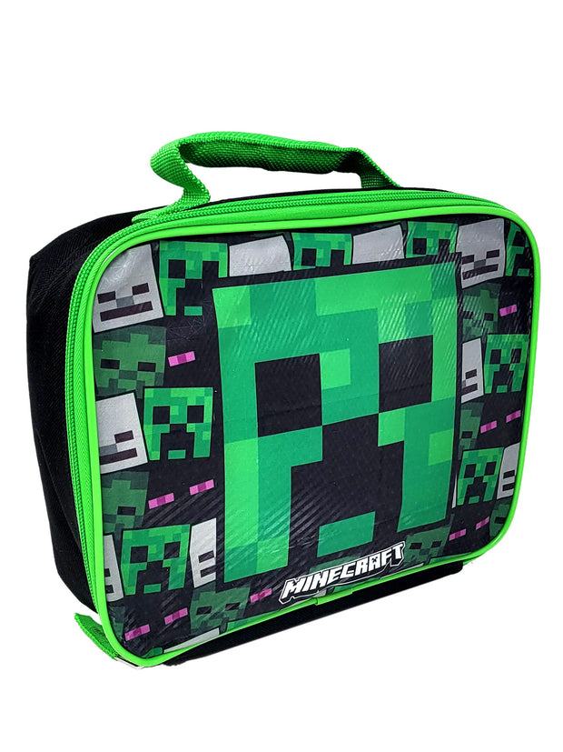 Minecraft Insulated Lunch Bag Creeper Skeleton w/ 2-Piece Snack Container Set
