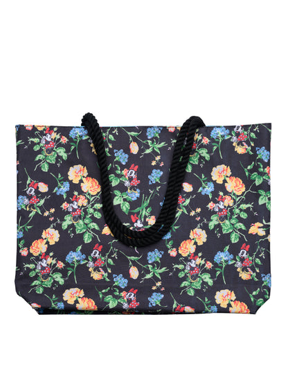 Women's Minnie Mouse Tote Bag Floral Travel Tote Women's Rope Handle Black