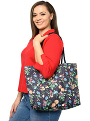 Women's Minnie Mouse Tote Bag Floral Travel Tote Women's Rope Handle Black