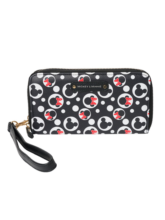 Women's Mickey & Minnie Icons Black Zip Around Wallet All-Over Print Wristlet