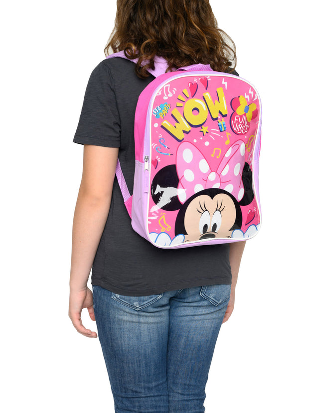Girls Disney Minnie Mouse 15" Backpack w/ Insulated Lunch Bag Pink Set