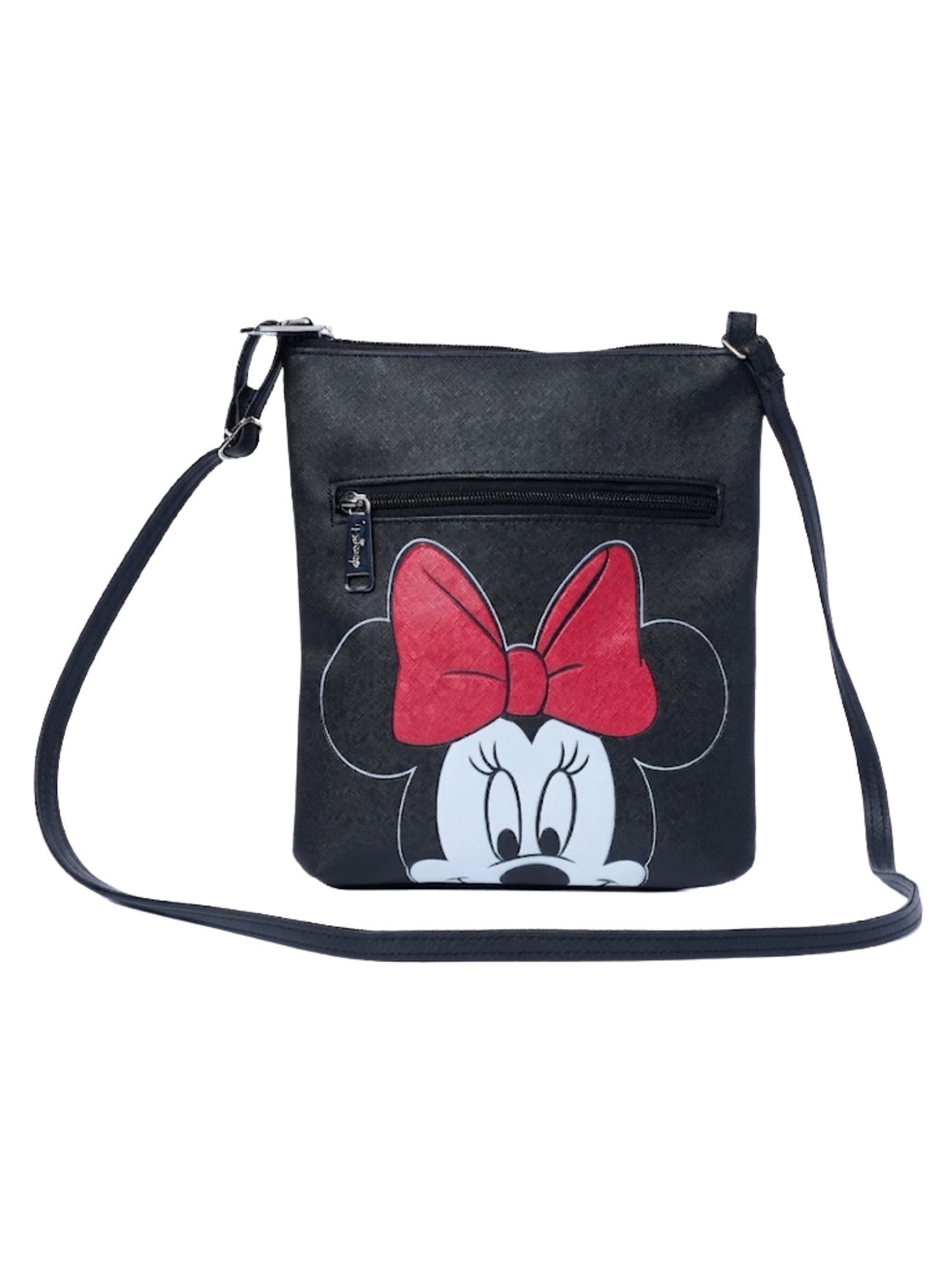 Disney Minnie Mouse Crossbody Purse Passport Bag Travel Black Faux Leather