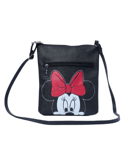 Disney Minnie Mouse Crossbody Purse Passport Bag Travel Black Faux Leather