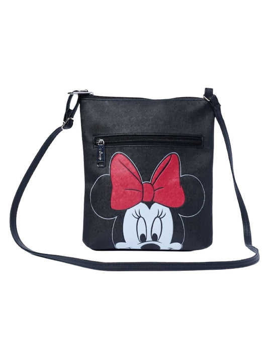 Disney Minnie Mouse Crossbody Purse Passport Bag Travel Black Faux Leather