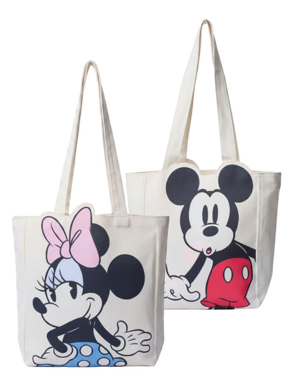 Disney Mickey and Minnie Mouse Die-Cut Canvas Tote Bag (2 Pack Set)