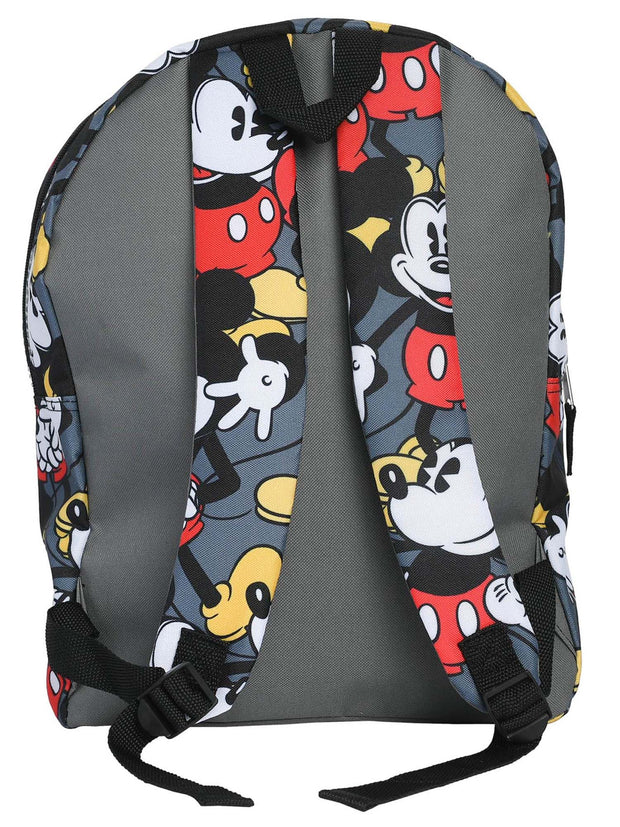Disney Mickey Mouse Gray All-Over Print 16" Backpack w/ Mickey Minnie Keychain