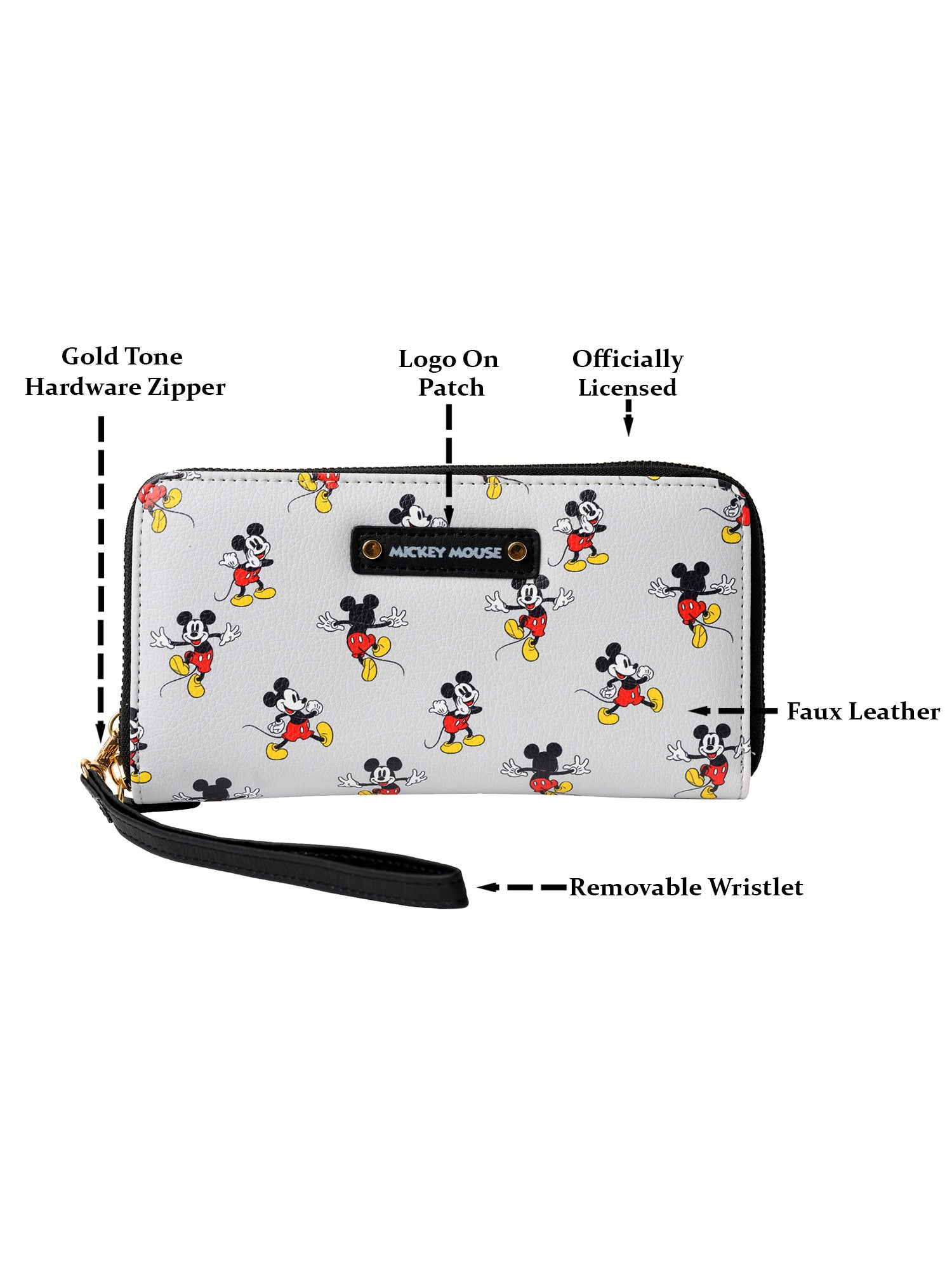 Disney Women's Mickey Mouse Wallet Zip Around Wristlet All-Over Character Print