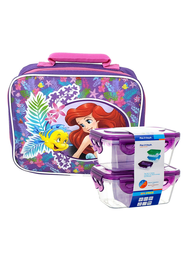 Disney Little Mermaid Insulated Lunch Bag Princess & 2-Piece Food Container Set