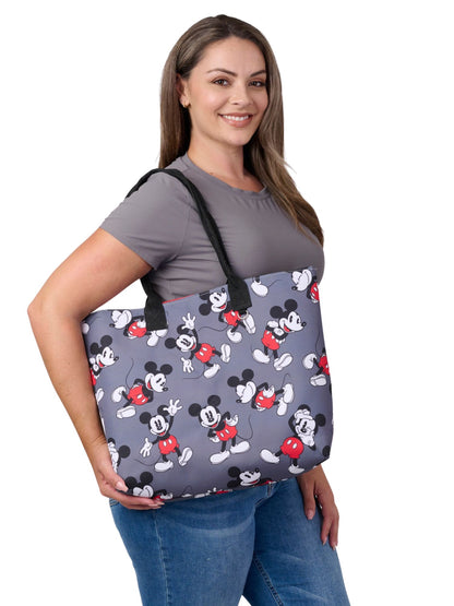 Disney Mickey Mouse Tote Bag D-Ring Charm Hook Grey Nylon Cordura Travel Women's