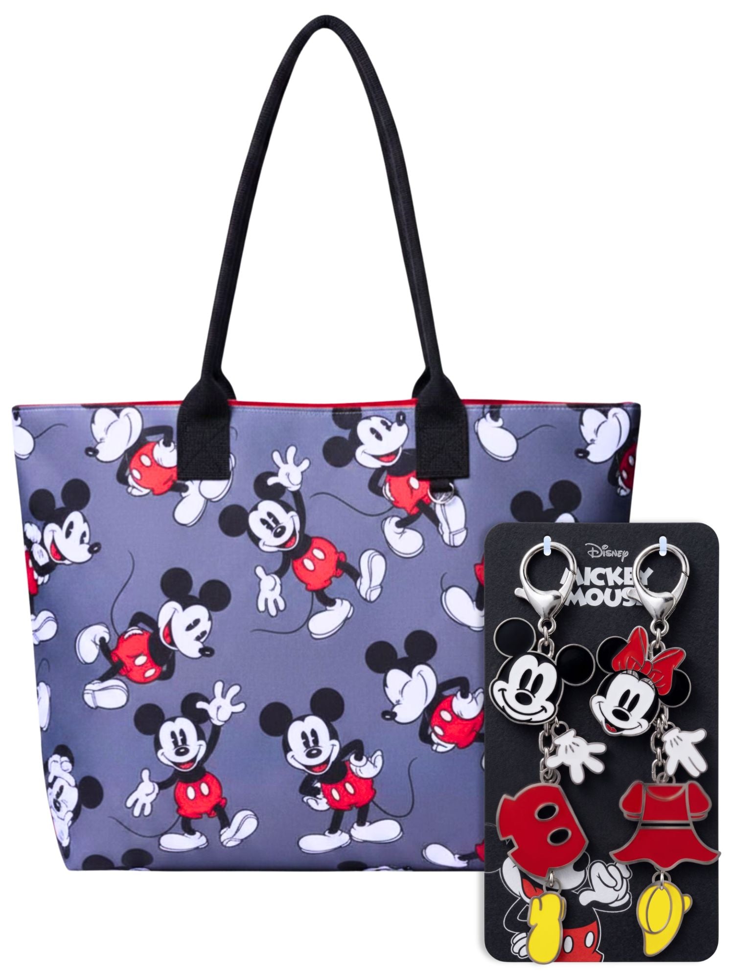 Disney Mickey & Minnie Mouse Travel Tote Bag & 2-Pack Bag Charm Set