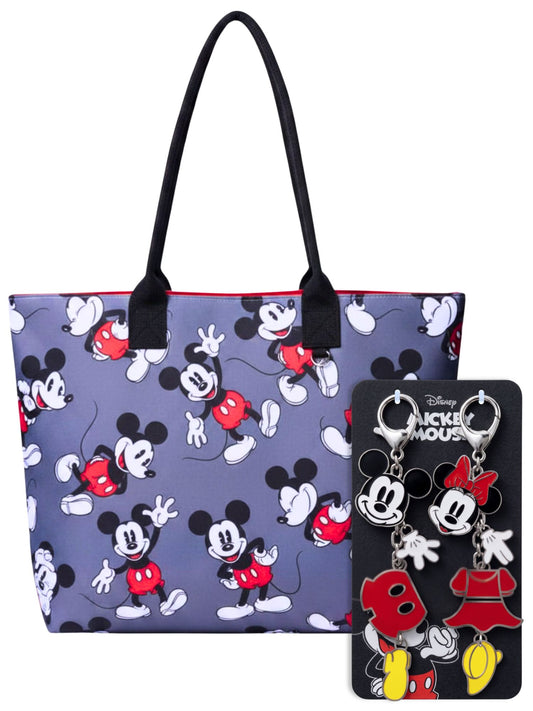 Disney Mickey & Minnie Mouse Travel Tote Bag & 2-Pack Bag Charm Set