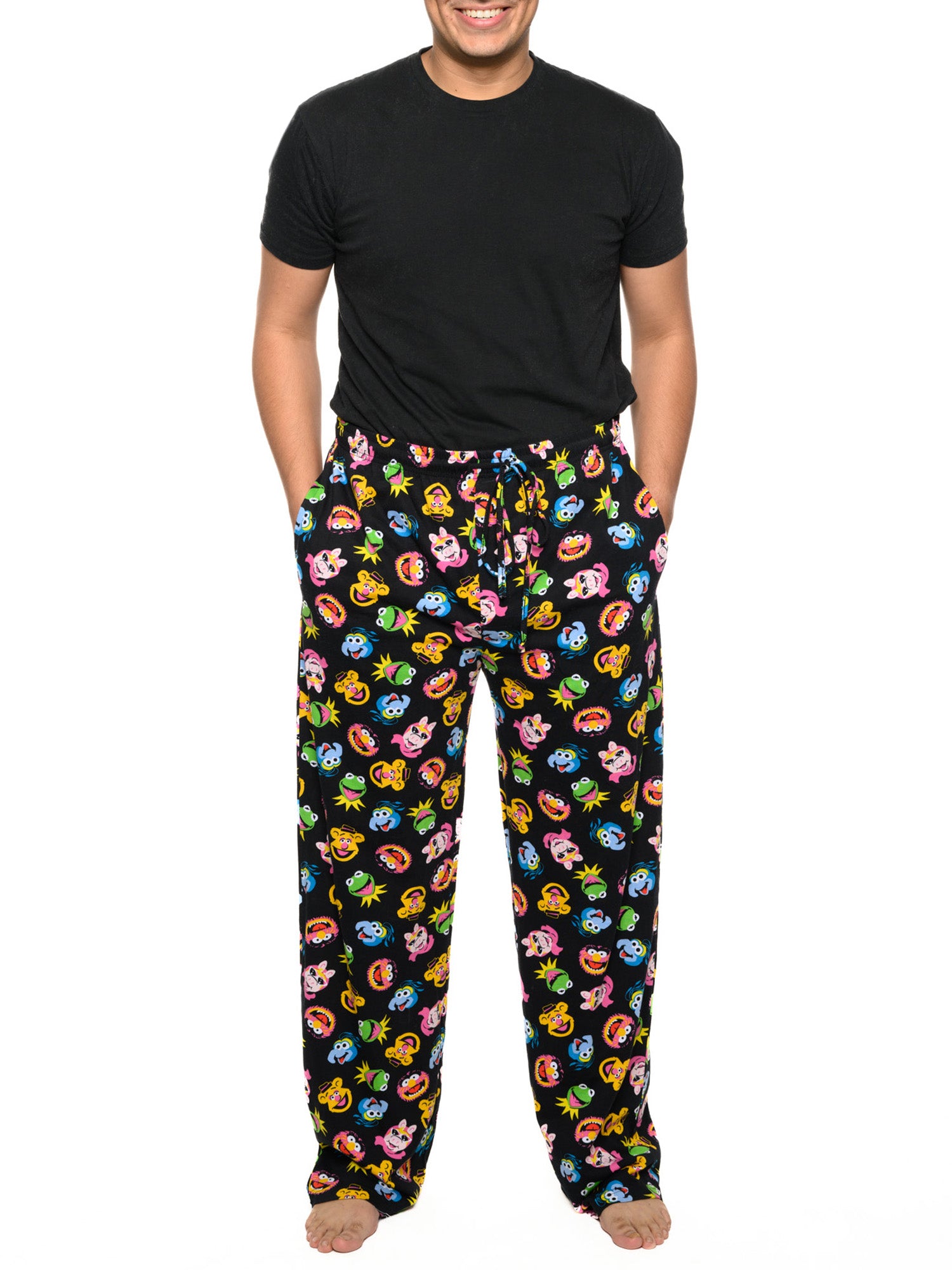 Disney The Muppets Lounge Pajama Sleep Pants Black Kermit Piggy Fozzie Bear