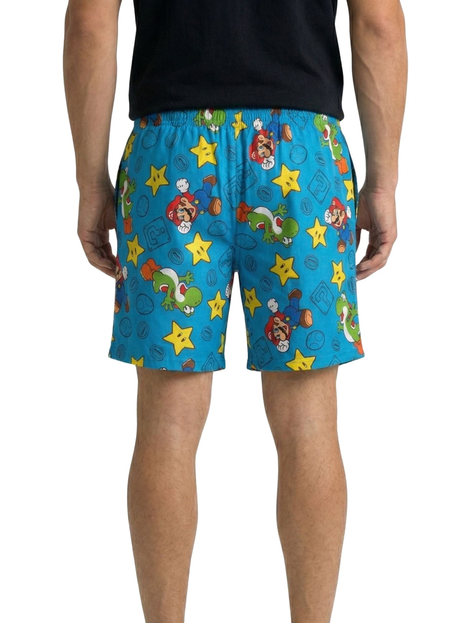 Mens Nintendo Mario Yoshi Wars Pajama Sleep Shorts Loungewear Pockets Blue