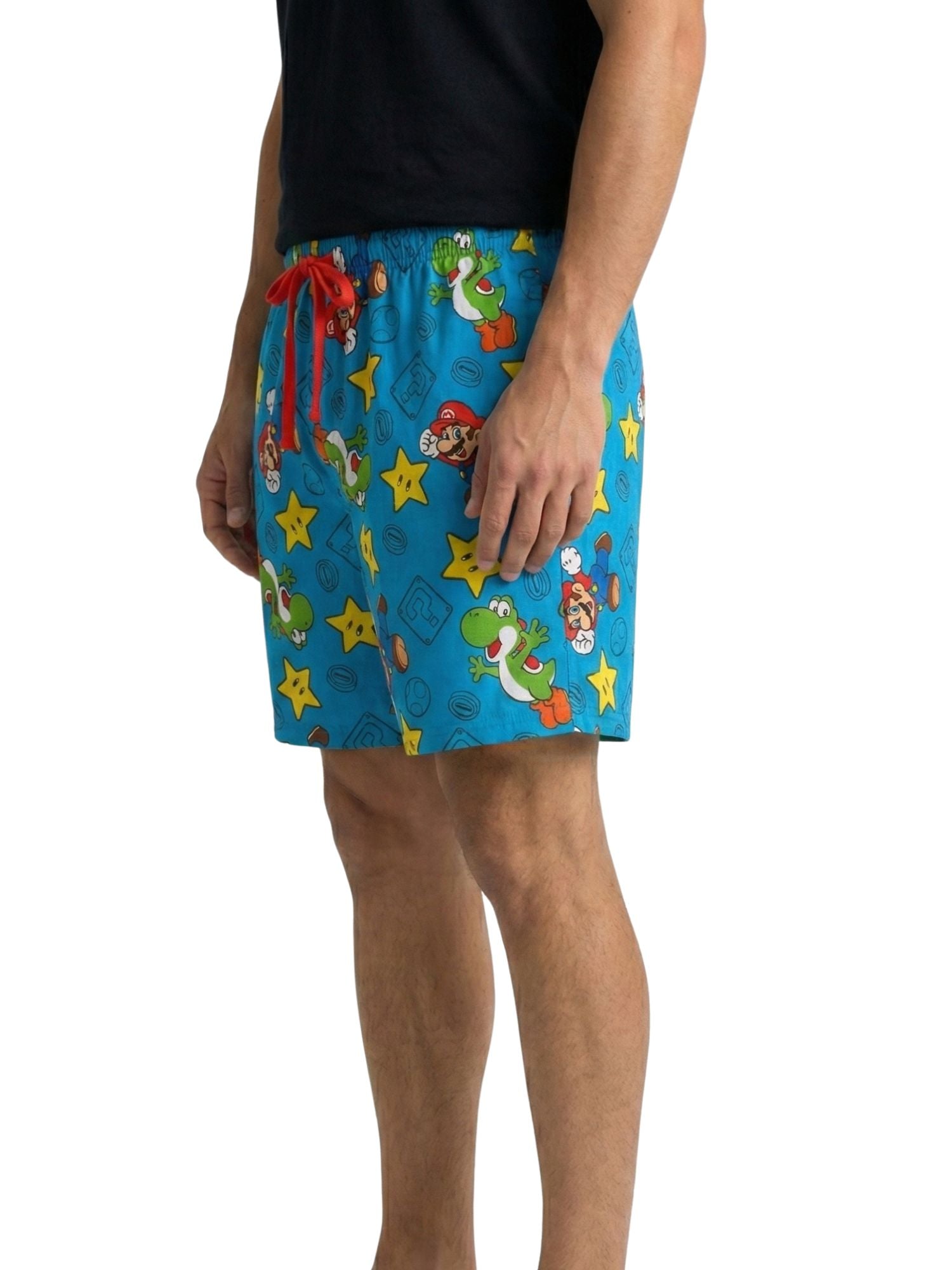 Mens Nintendo Mario Yoshi Wars Pajama Sleep Shorts Loungewear Pockets Blue