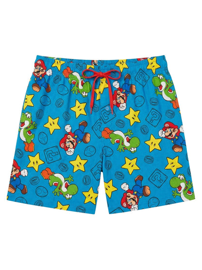 Mens Nintendo Mario Yoshi Wars Pajama Sleep Shorts Loungewear Pockets Blue