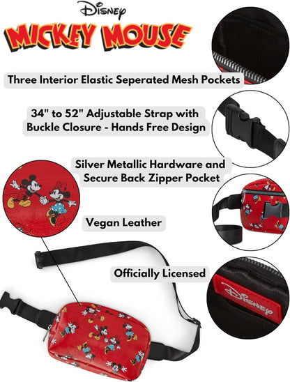 Disney Mickey & Minnie Mouse Belt Bag Crossbody Fanny Pack Waist Bag Women's Red