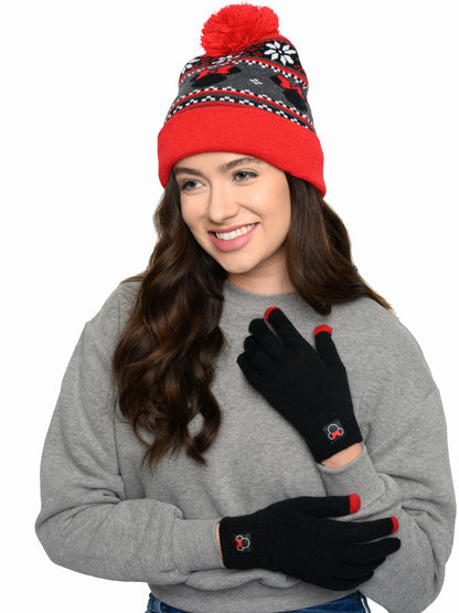 Minnie Mouse Beanie Hat with Gloves Touch Screen Disney Women's Knit Red Set