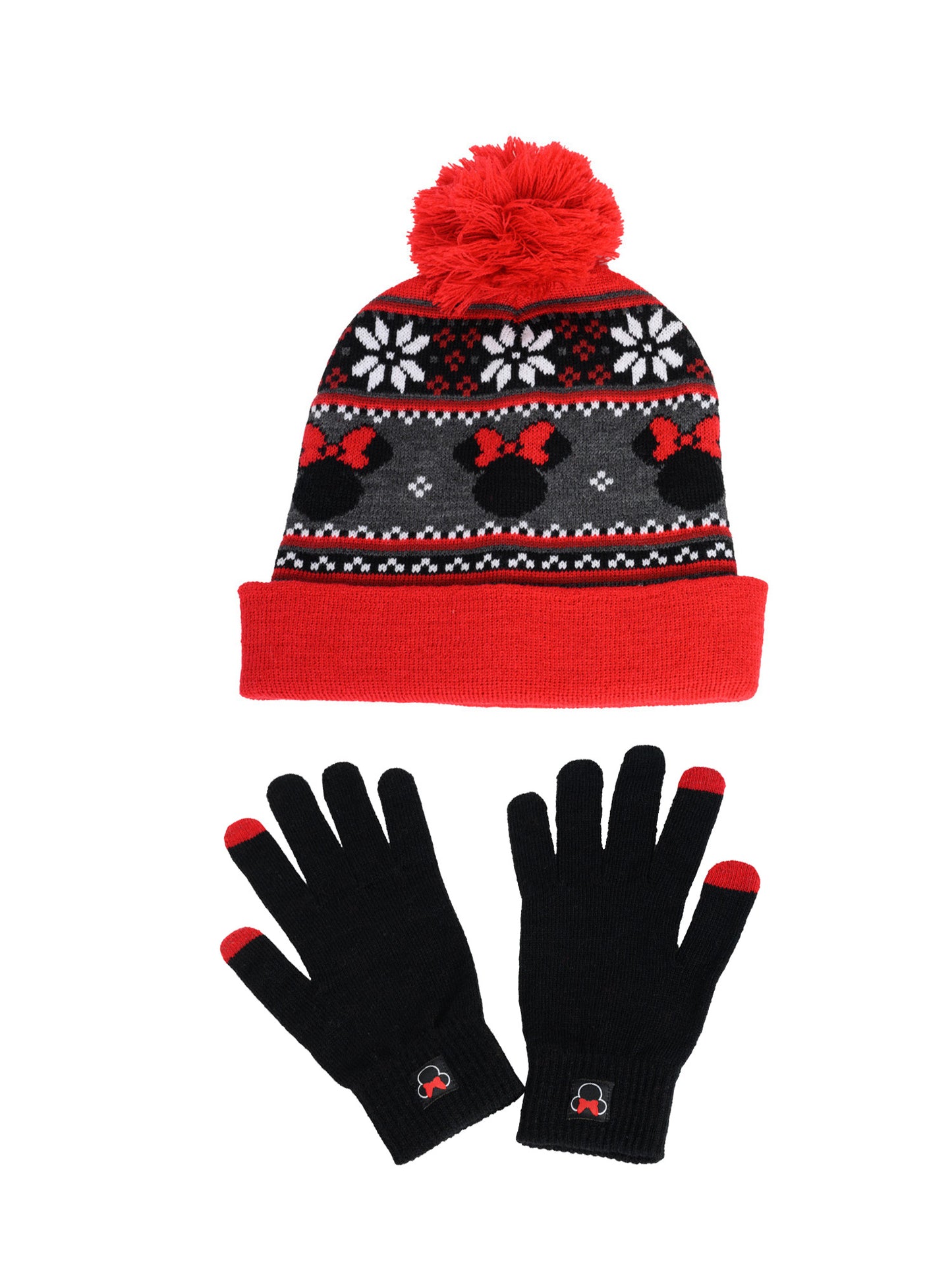 Minnie Mouse Beanie Hat with Gloves Touch Screen Disney Women's Knit Red Set