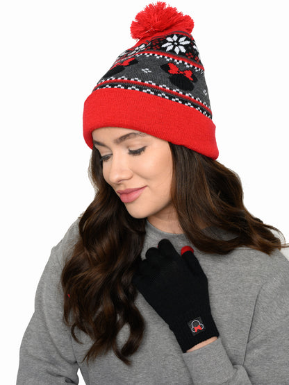 Adult Womens Minnie Mouse Knit Hat, Gloves & Scarf 3-Piece Gift Set