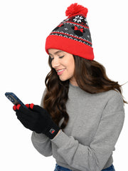 Minnie Mouse Beanie Hat with Gloves Touch Screen Disney Women's Knit Red Set